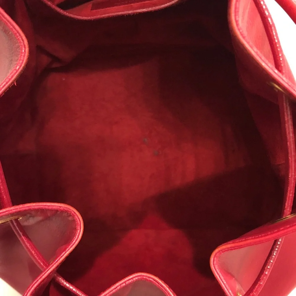 Saint Laurent Red Leather Drawstring Hobo with Gold-Tone Hardware